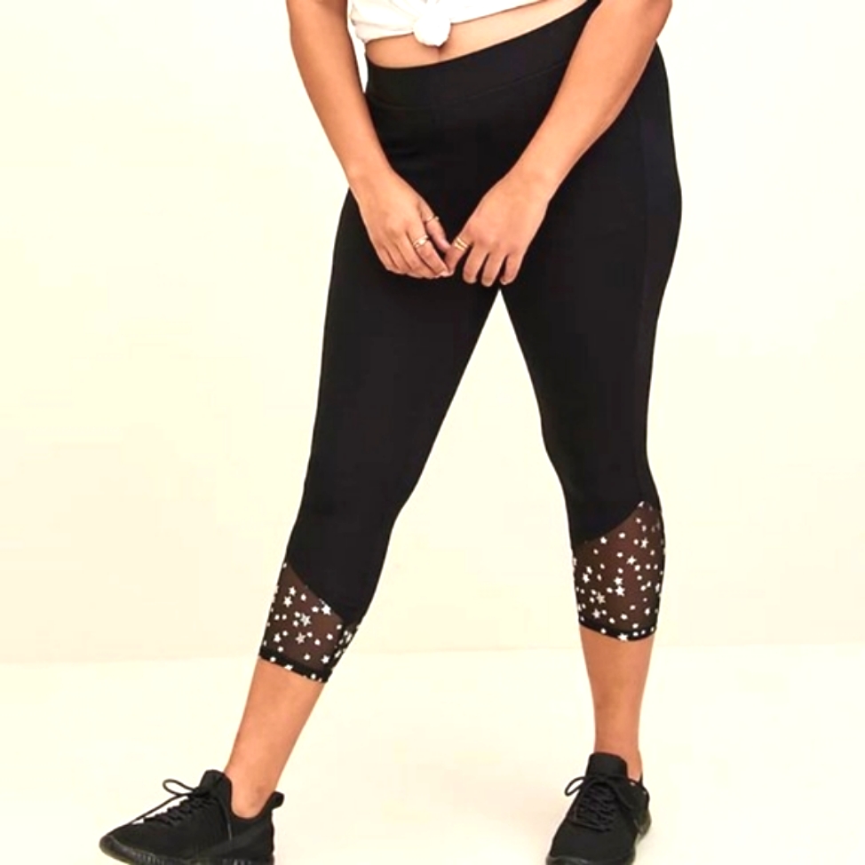Nwt Torrid Legging Black Foil Star Mesh Crop 24" Mid-Rise - Plus Size